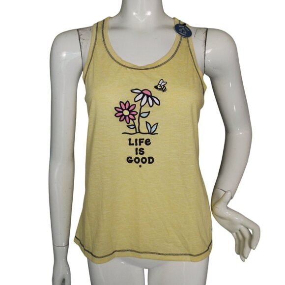 new LIFE IS GOOD Pajama Set, M, Yellow, Floral/Bee, Logo, Tank Top/Shorts, 2 pc - Picture 3 of 9